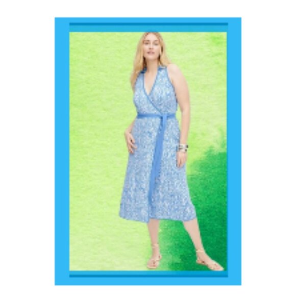 Diane Von Furstenberg X Target Collared Sea Twig Blue Wrap Dress M🆕📦⌚🏃🏻💨⚡🚚 - Picture 5 of 16